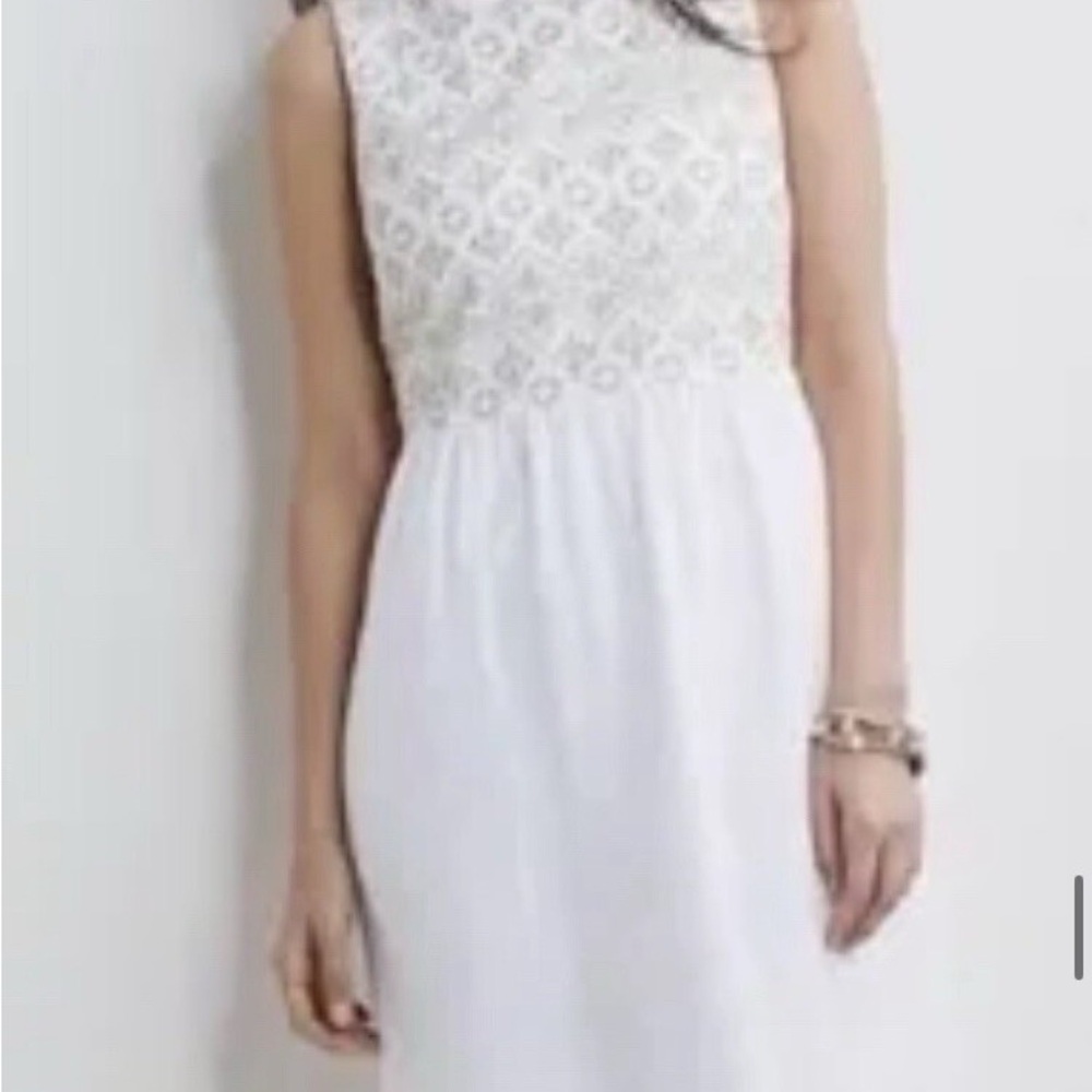 J. Jill Love Linen White & Gold Embroidered Sleeveless Shift Dress Size 2